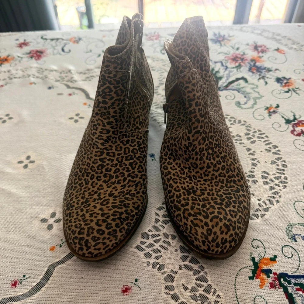 Lucky Brand Belia Ankle Bootie 7.5W Leopard Print Tan Brown Leather Shoes